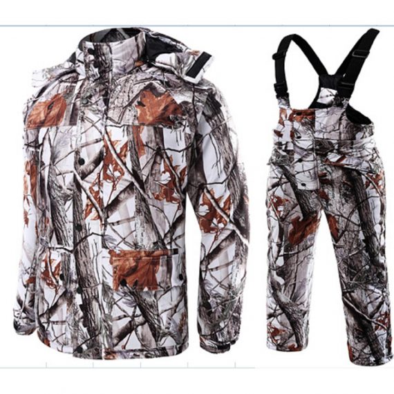 Outdoor-Winter-Snow-Camo-Hunting-Suits-Down-Cotton-Clothing-Suspender-Trousers-0