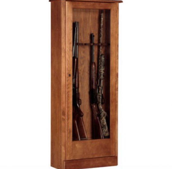 Wood-Cabinet-w-Tempered-Glass-10-Gun-Display-Storage-Fully-Lock-Safety-Firearm-0
