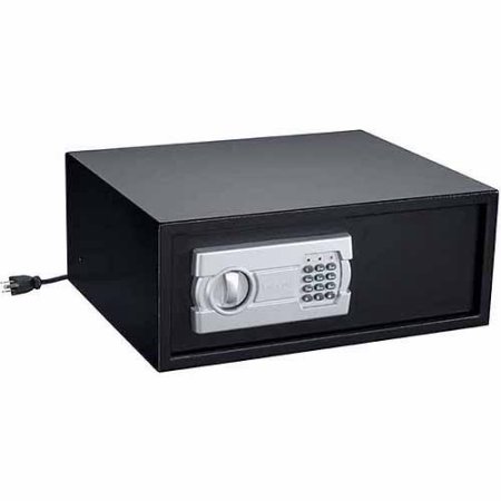 Stack-On Extra-Wide Personal Safe with Electronic Lock and Socket, Black